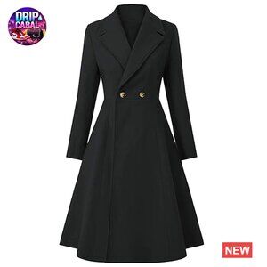 Wool Blend Pea Coat Double Breasted Trench Elegant Classic Swing A Line Long
